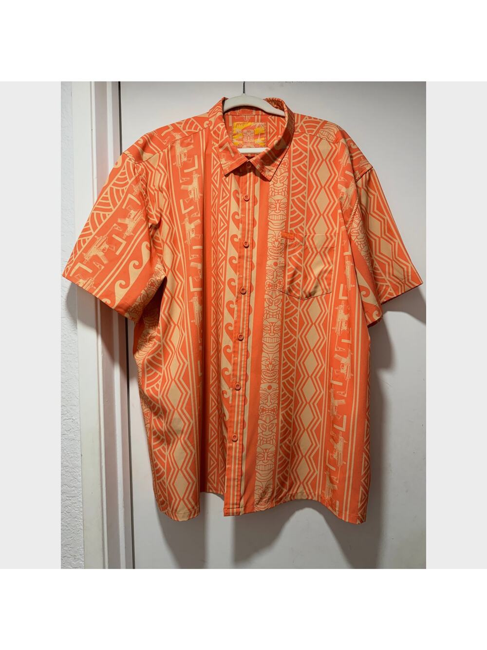 Retro Tiki Shirt Men’s 3XL Orange Short Sleeve Button Up Aloha Tropical Print